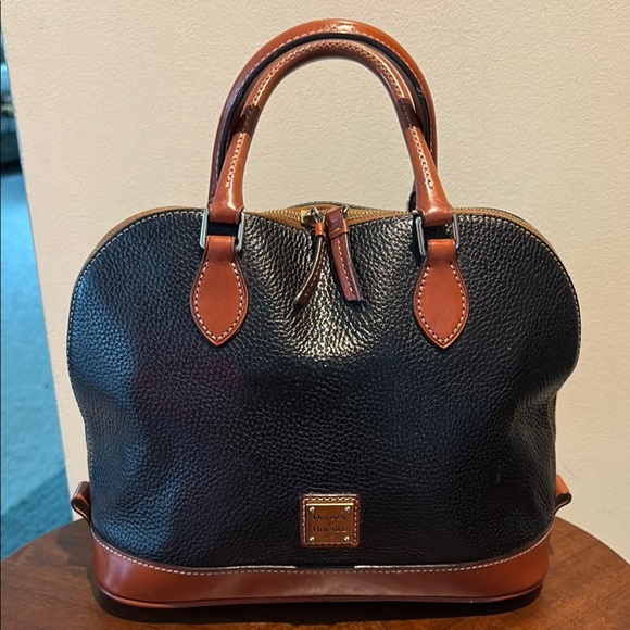Dooney Bourke   Dome top satchel pebble, leather black/cinnamon, brown  trim EUC - Picture 1 of 17